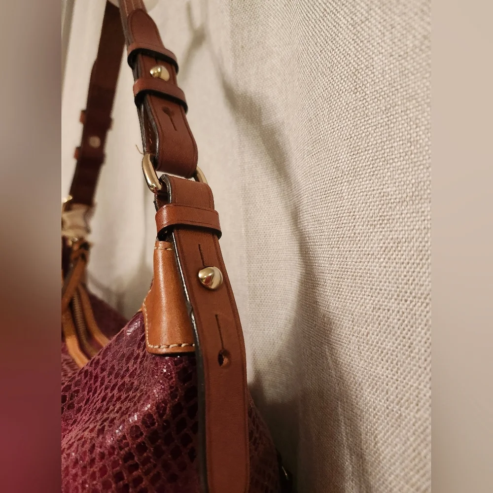 Dooney And Bourke Bordeaux, Snakeskin Embossed Leather Hobo Bag-  GUC 14×13 - Picture 9 of 16